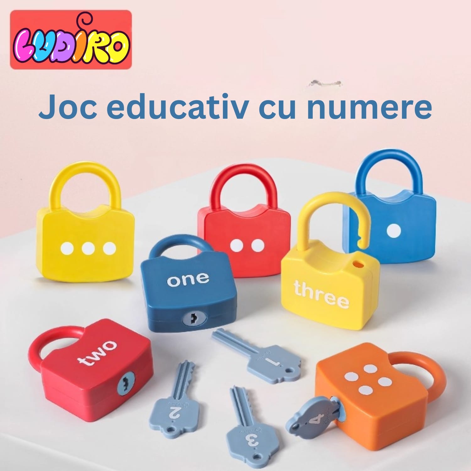 Joc Educativ Montessori Lacăte și Chei, Învățare Cifre 1-10, 20 Piese, Abilități Motorii, Fără BPA, Copii 3+ Ani - LUDIRO