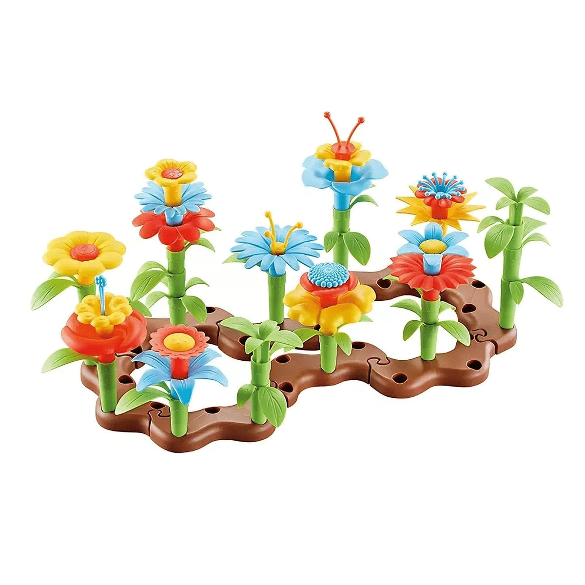 Set de Construit Educativ pentru Copii, Gradina cu Flori Colorate, 56 piese, +3 ani - LUDIRO