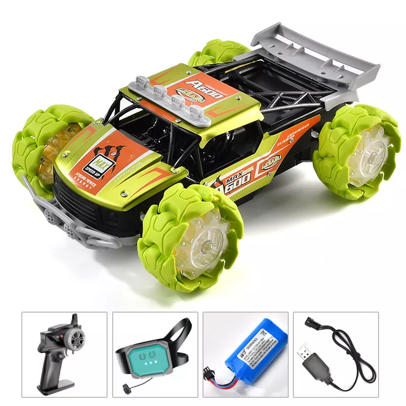 Masinuta de Teren de Mare Viteza cu Telecomanda, Metal, 1:12, RC 2.4 Ghz, 4x4, Lumini, Muzica, Acumulator, Incarcare USB, Autonomie 40 Minute, 29x19.3x10.5 cm, Verde, + 6 Ani - LUDIRO