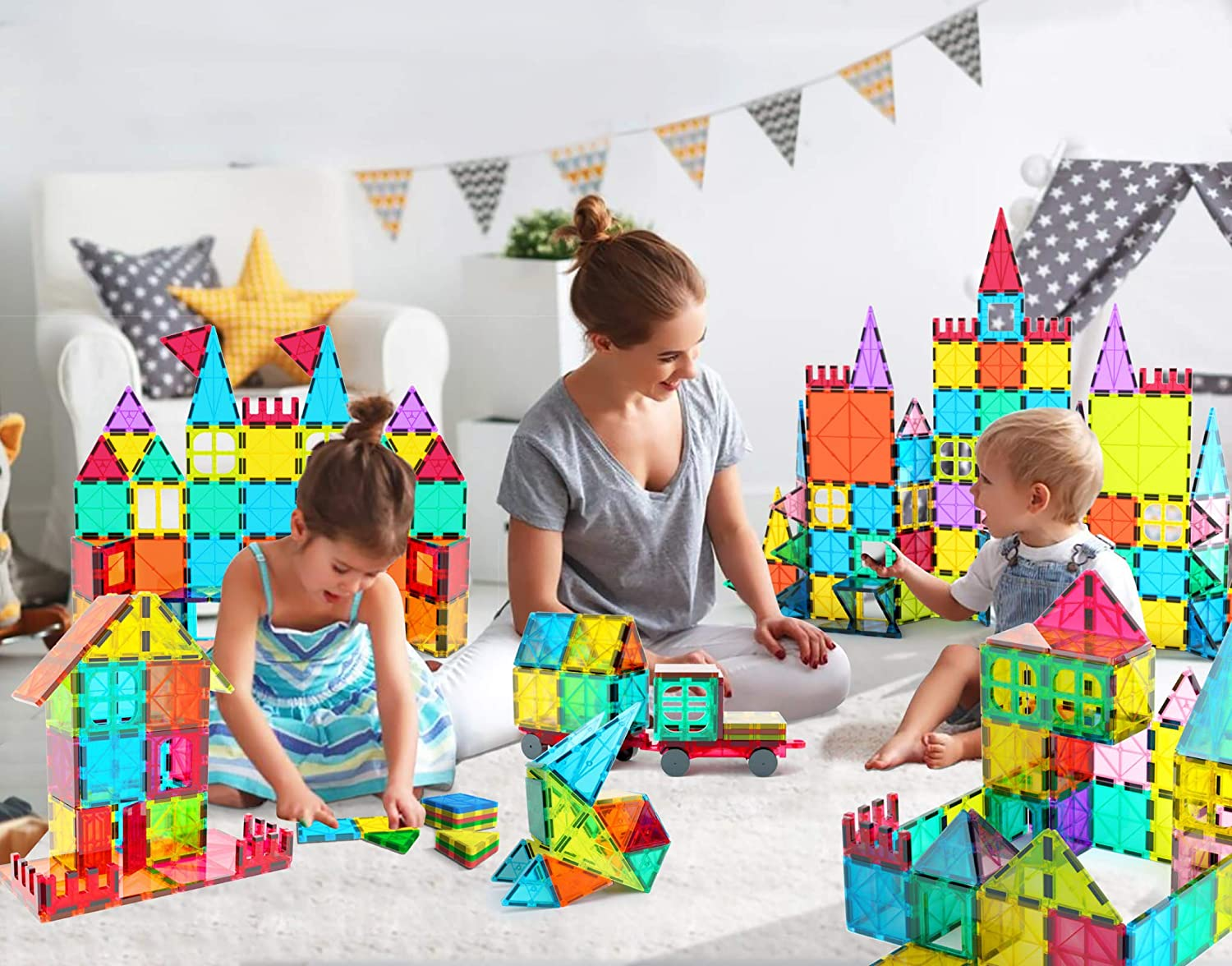 Set de Constructie Inteligent, Blocuri Magnetice STEM si Roti, Educativ si Creativ, 108 Piese, + 3 Ani - LUDIRO