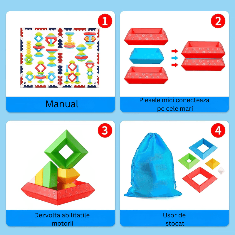 Set 30 Piese Colorate de Stivuit pentru Copii 1-5, Jucarie Educationala STEM - LUDIRO