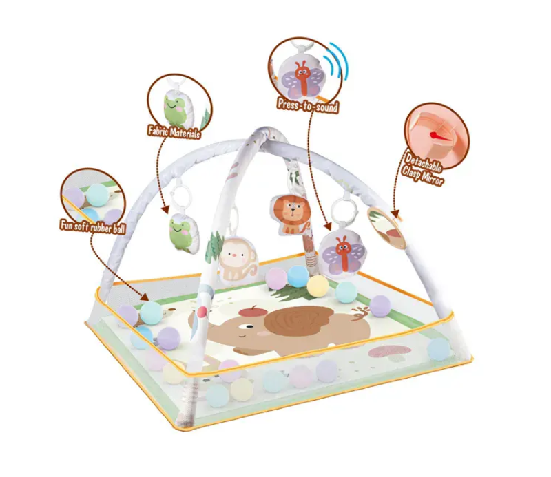 Resigilat - Centru de Activitati pentru Bebelusi cu Tematica Elefant, Saltea de Joaca Multifunctionala, 75x75x52 Cm, Cu Jucarii Educationale Detasabile, Functie de Sunet, Oglinda, Ideal pentru Dezvoltarea Abilitatilor Sensoriale si Motorii, + 0 Luni, Util