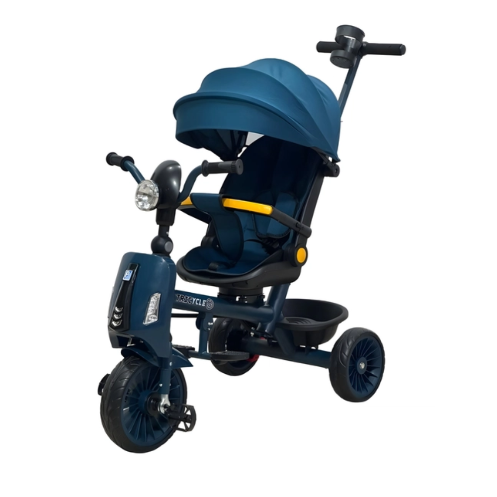 Tricicletă cu Maner Parental 5-în-1 – Albastru, Far LED și Muzică Interactivă | 1–4 Ani - LUDIRO