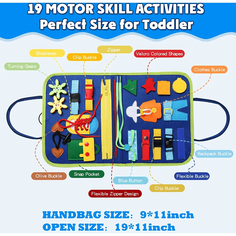 Resigilat - Carte Senzoriala Interactiva Montessori, Jucarie de Calatorie, 25 Activitati, Motricitate Fina, Creativitate si Indemanare, 28 x 23 Cm, +1 An - LUDIRO