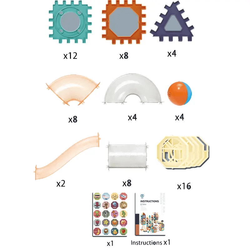Circuit cu Bile 3D, Set Construcție STEAM 66 Piese, + 3 Ani - LUDIRO