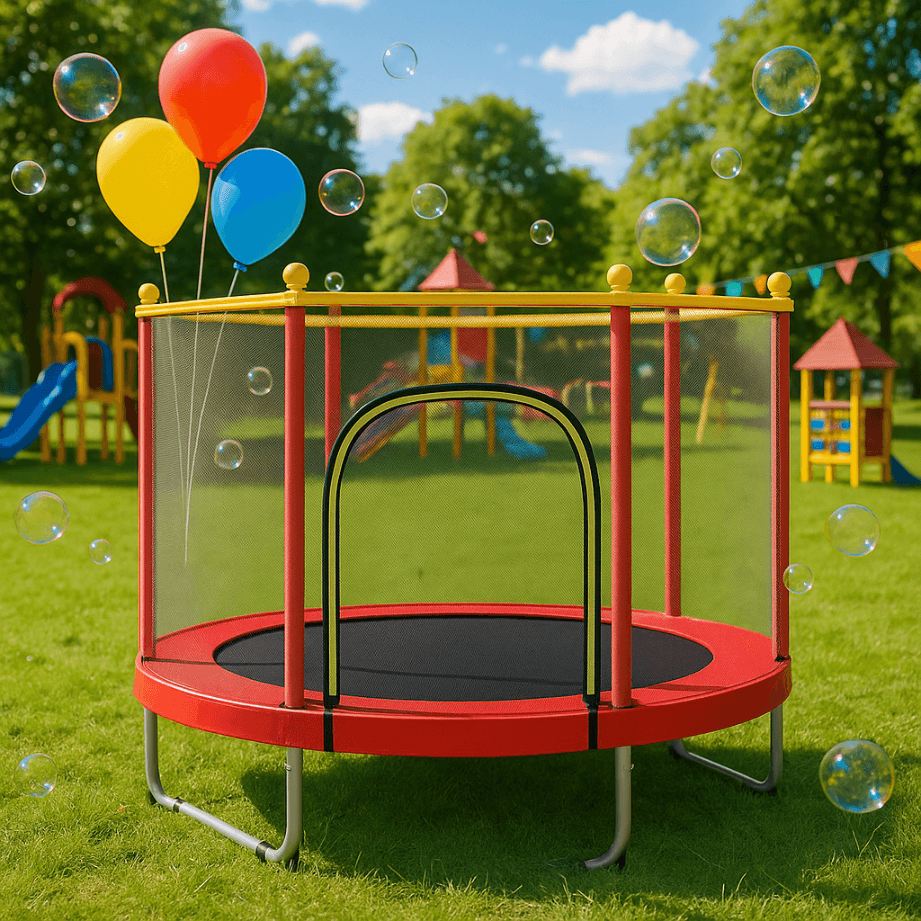 Resigilat - Trambulina pentru Copii 3-7 Ani LUDIRO, Plasa de Siguranta, Diametru 140 Cm, Inaltime 125 Cm, Joaca Distractiva pentru Interior si Exterior, Rosu - LUDIRO