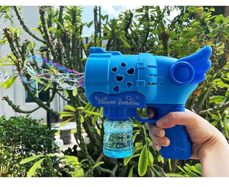 Resigilat - Pistol pentru Baloane de Sapun cu 6 Gauri, Ingeras, Lumini Interactive, 18.5x8.5x17 Cm, Albastru Azur, + 3 Ani - LUDIRO