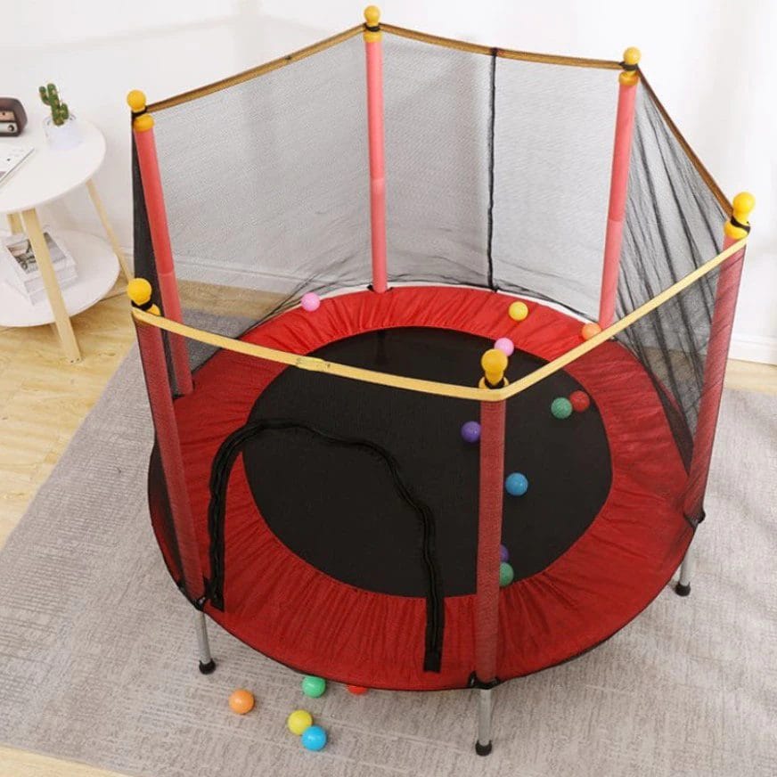 Trambulina pentru Copii pentru Interior si Exterior, 122x140 Cm, Greutate suportata 200 kg, Cu Plasa de Protectie, Rezistenta Ploaie si Raze UV, +3 Ani - LUDIRO