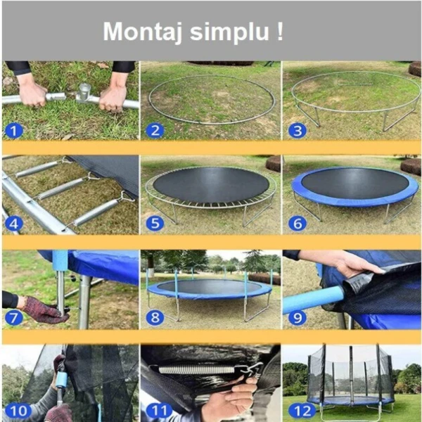 Trambulină pentru Copii 183 cm cu Plasă de Protecție Exterioară, 36 Arcuri, Certificare de Siguranta, Albastru - LUDIRO