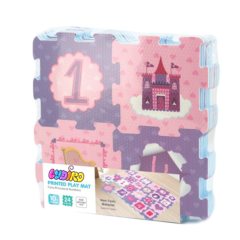 Resigilat - Covor Puzzle LUDIRO, 24 Piese, Spuma EVA, Protectie, Versatilitate si Siguranta pentru Orice Spatiu, Design Poveste cu Zane