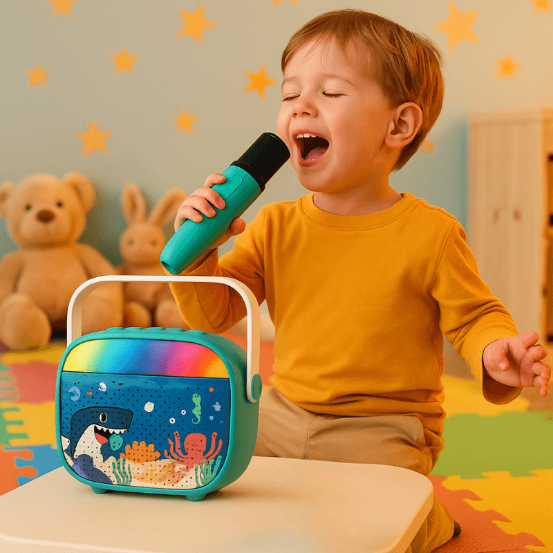 Set Karaoke Copii Ocean Ludiro cu Microfon Wireless, Bluetooth si Lumini Colorate Interactive, + 3 Ani - LUDIRO