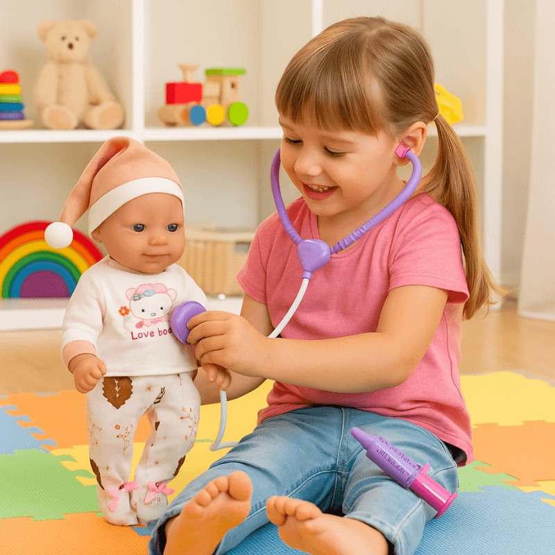 Resigilat - Papusa Bebelus 30 Cm cu Set Medical Doctor Ludiro, 7 Accesorii, Joc de Rol Educativ pentru Copii 3+ Ani - LUDIRO