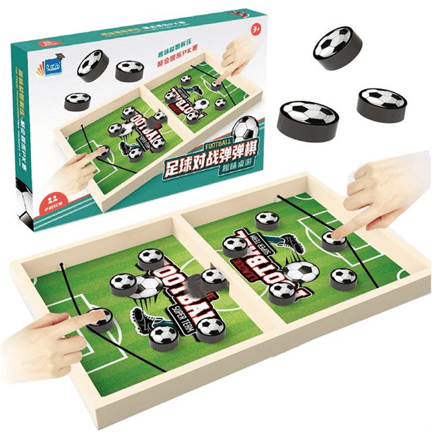 Set Tabla Joc de Fotbal de Lemn cu Elastic, 10 Piese, 2 Jucatori, Joc de Dexteritate, 36x23x3 Cm, + 3 Ani - LUDIRO