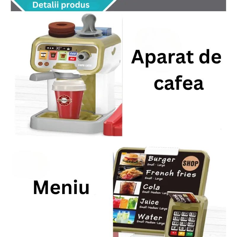 Set de Joaca Fast Food si Aparat de Cafea, Sunete si Lumini Interactive, Elemente Realiste, + 3 Ani, Utility One - LUDIRO