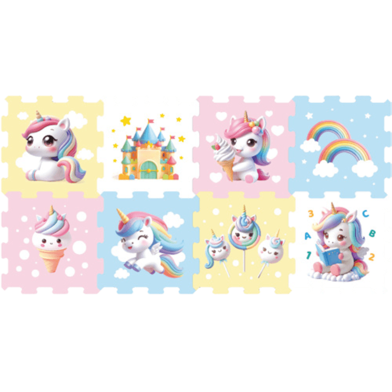 Covor Puzzle copii LUDIRO, 8 Piese Unicorn 30x30 Cm, Saltea Joaca din Spuma EVA Antiderapanta - LUDIRO