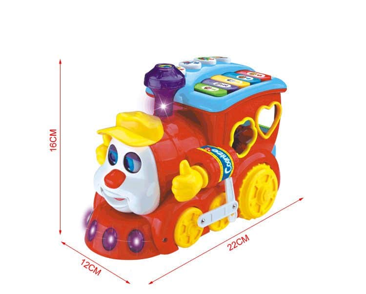 Trenulet de Jucarie Educativ cu Sunete si Lumini, Senzor de Impact, Functie Potrivire Forme, Rosu, 22x16x12 Cm, +18 Luni - LUDIRO