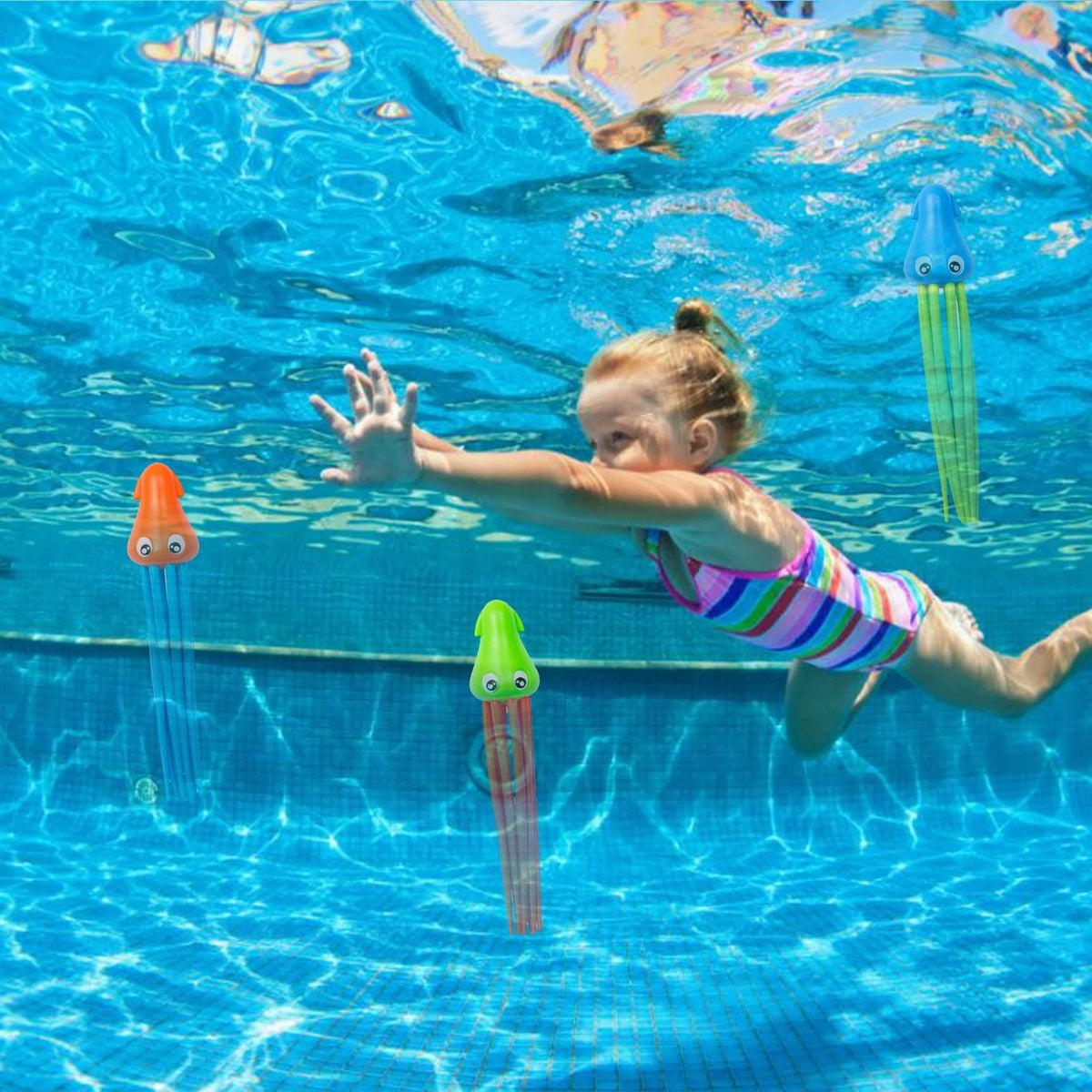 Set 3 Jucarii de Baie sau Piscina, Caracatite Subacvatice din Silicon, 17x4.5 Cm, + 3 Ani - LUDIRO