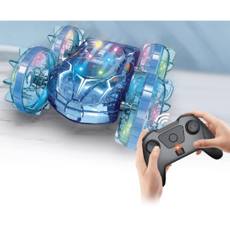 Masinuta RC Amfibie pentru Copii Ludiro, Rotire 360°, Lumini LED, Acumulator USB, Merge si pe Apa si Uscat, Albastru, + 5 Ani - LUDIRO