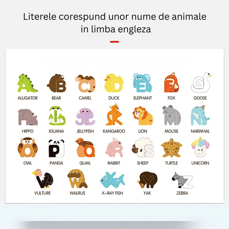 Set Alfabet Creativ din Lemn Ludiro, Litere cu Animale Montessori, Educatie prin Joaca, + 3 Ani - LUDIRO