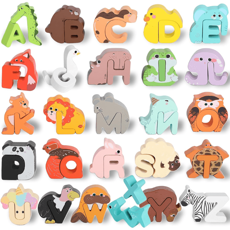 Set Alfabet Creativ din Lemn Ludiro, Litere cu Animale Montessori, Educatie prin Joaca, + 3 Ani - LUDIRO