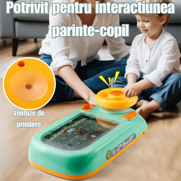 Simulator de Condus cu Volan pentru Copii – Cursă Auto cu Obstacole, Sunete și Muzică, 3+ ani - LUDIRO