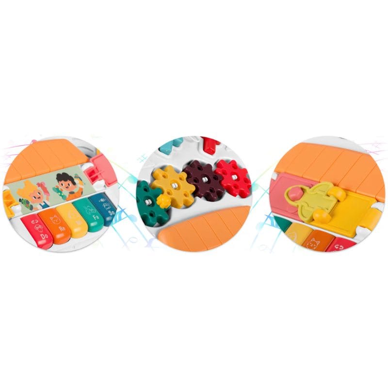 Masuta Educativa cu Activitati Montessori 2 in 1, Jucarie Muzicala, Lampa LED, Prajitor de Paine, Pian, Numere, Culori si Forme, Elemente Mobile, Volum Reglabil, + 1 An - LUDIRO