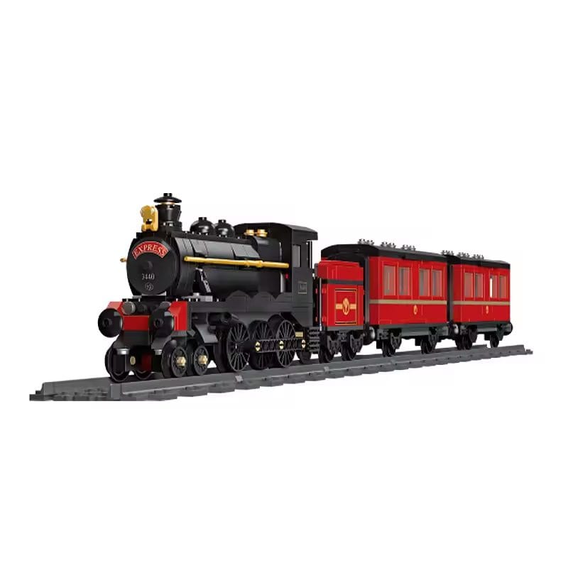 Resigilat - Set de Construit Tren cu Aburi, 789 Piese Reproducere Detaliata a Locomotivei GWR Express 3440, Model de Colectie Cu 3 Vagoane si Sina Inclusa, 78 Cm Lungime, Design Realist pentru Pasionati, Utility - LUDIRO