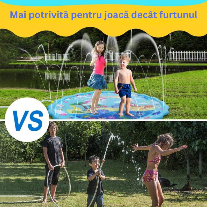 Covoras cu Apa pentru Joaca LUDIRO, Diametru 170 Cm, Fantana Arteziana Interactiva cu Animalute, Unicorn si Delfini, Joaca Distractiva si Educativa in Gradina pentru Copii, 1-6 Ani - LUDIRO