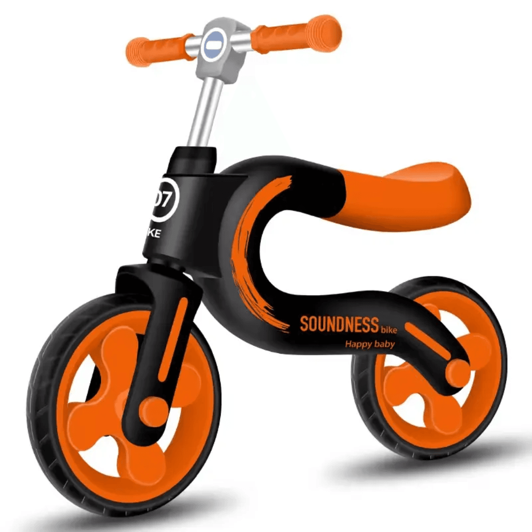 Resigilat - Bicicleta de Echilibru pentru Copii LUDIRO, 2-5 Ani, Cadru Usor, Roti din Cauciuc, Maner Antialunecare, Sa Ergonomica, 70x53 Cm, Negru Portocaliu - LUDIRO