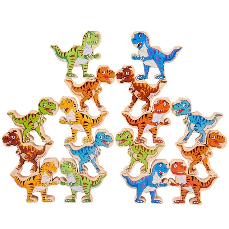 Set jucarii Educationale din Lemn, Dinozauri de Stivuit pentru Copii, Stimuleaza Creativitatea, Echilibrul si Abilitatile Motorii Fine, + 3 Ani - LUDIRO