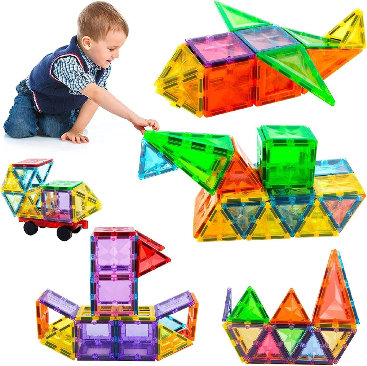 Resigilat - Set de Constructie Inteligent, Blocuri Magnetice STEM si Roti, Educativ si Creativ, 108 Piese, + 3 Ani - LUDIRO