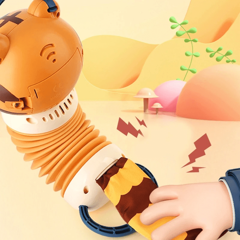 Jucarie Interactiva Bebelusi, Acordeon Tigrisor, Lumini si Sunete, Maner Detasabil, 31x10 Cm, Maro, +18 Luni - LUDIRO
