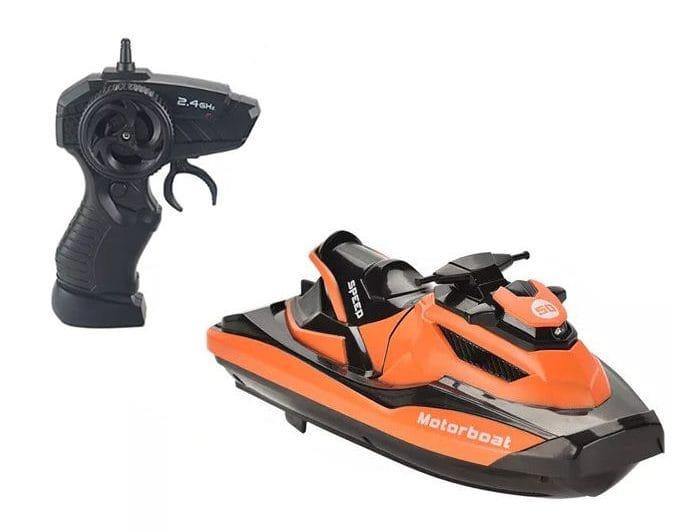 Barca cu Telecomanda, Skijet, Scara 1:47, Motor Dual, Rotatie 360 Grade, Viteza Maxima 15 km/h, Acumulator cu Incarcare USB, 22.5x9x9 Cm, Portocaliu, + 14 Ani - LUDIRO