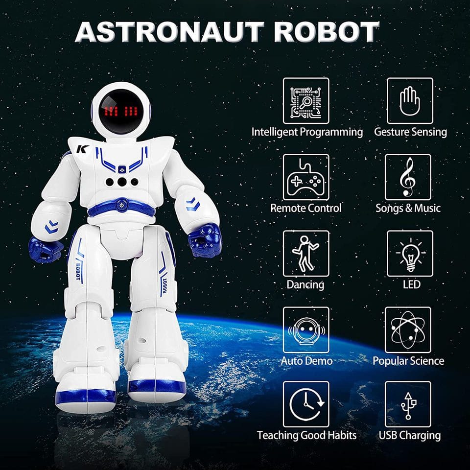 Resigilat - Robot Inteligent JJRC R18 Astronaut Controlabil prin Gesturi, Cu Telecomanda, 27x8.5x16 Cm, 50 de Miscari, Cu Acumulator, Alb Albastru, + 8 Ani - LUDIRO