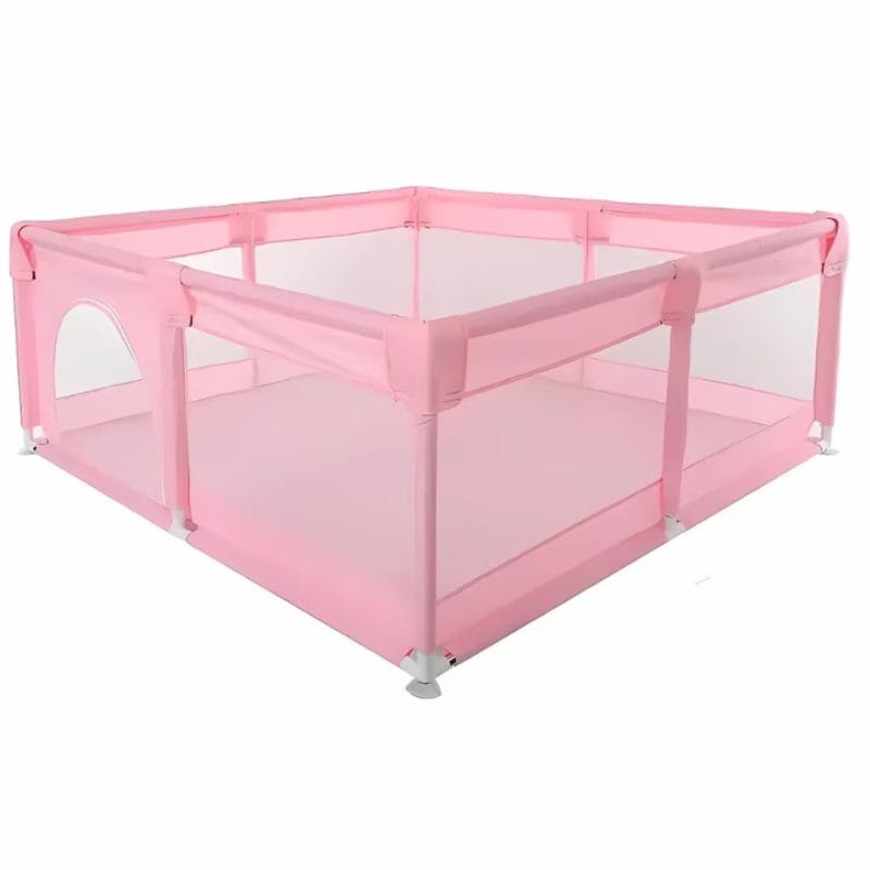 Tarc de Joaca pentru Copii, 1-5 Ani, 180x150x66 Cm, Spatiu Sigur si Generos, Cu Plasa Moale, Protectie la Colturi si Structura Stabila, Ideal pentru Interior si Exterior, Usor de Asamblat, Roz - LUDIRO