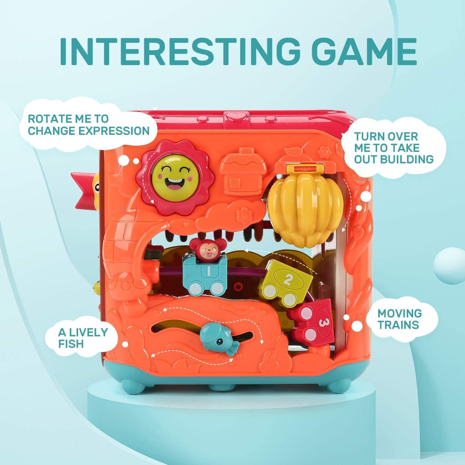 Jucarie Interactiva pentru Bebelusi, Cub Activitati 6 in 1, Muzica si Lumini, Multifunctional, 20x20x20 cm, + 3 Luni - LUDIRO
