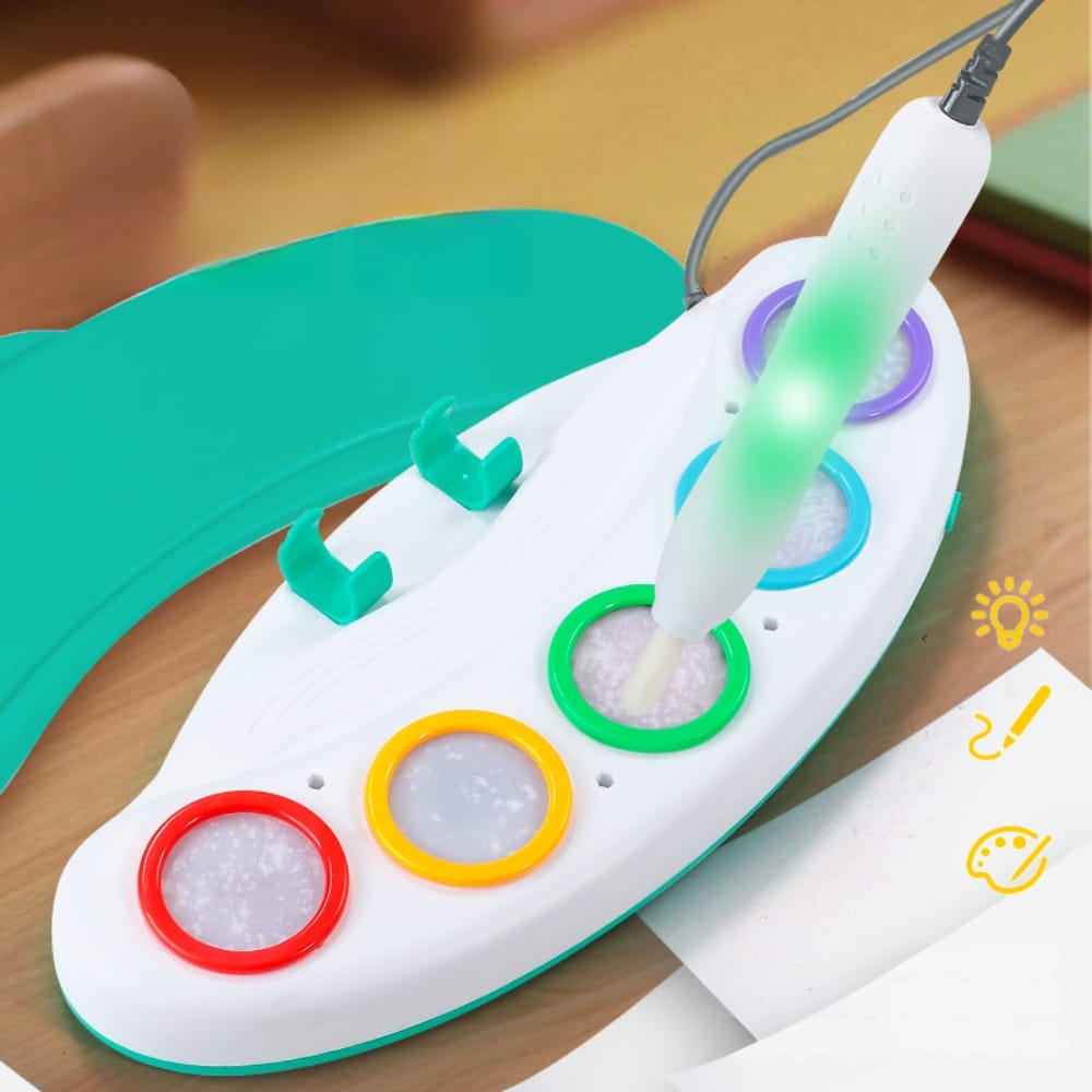 Set Creativ Pensulă Magică cu Lumină, Pictură Fără Murdărie, Paletă 5 Culori și 21 Coli Magice, +3 Ani - LUDIRO