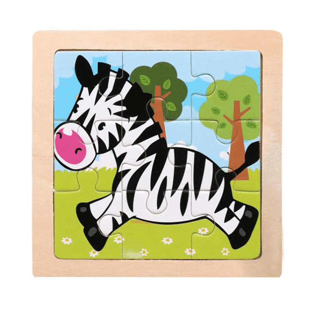 Puzzle Educativ din Lemn pentru Copii, Zebra, 9 Piese, 11x11x0.5 Cm, + 3 Ani - LUDIRO
