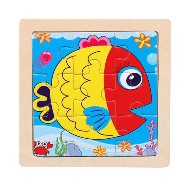 Puzzle Educativ din Lemn pentru Copii, Pestisor, 9 Piese, 11x11x0.5 Cm, + 3 Ani - LUDIRO