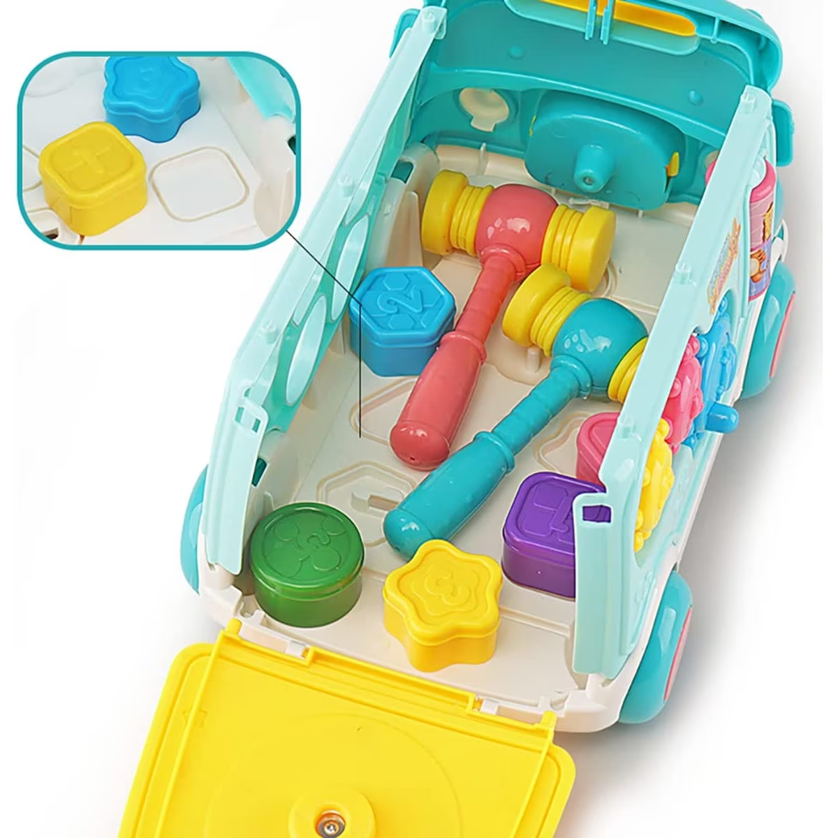 Resigilat - Jucarie Interactiva, Autobuz Multifunctional cu Activitati, 6 Functii Educative, Sunete si Lumini, 23x15x15 Cm, Albastru Portocaliu, + 3 Ani - LUDIRO