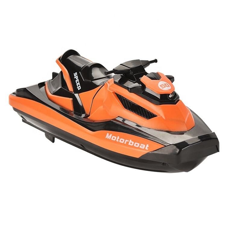 Barca cu Telecomanda, Skijet, Scara 1:47, Motor Dual, Rotatie 360 Grade, Viteza Maxima 15 km/h, Acumulator cu Incarcare USB, 22.5x9x9 Cm, Portocaliu, + 14 Ani - LUDIRO