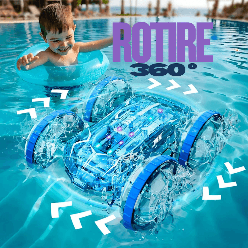 Masinuta RC Amfibie pentru Copii Ludiro, Rotire 360°, Lumini LED, Acumulator USB, Merge si pe Apa si Uscat, Albastru, + 5 Ani - LUDIRO