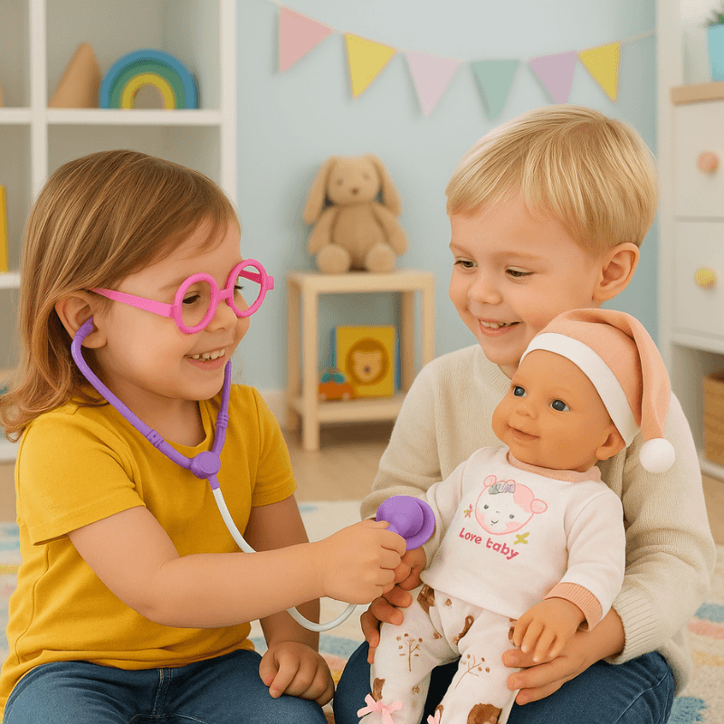 Resigilat - Papusa Bebelus 30 Cm cu Set Medical Doctor Ludiro, 7 Accesorii, Joc de Rol Educativ pentru Copii 3+ Ani - LUDIRO