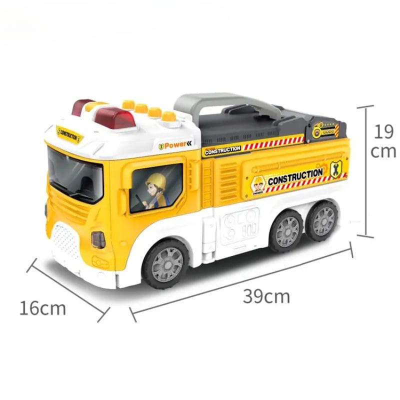 Set de Joaca Camion 2 in 1 Transformabil in Santier de Constructii, cu Masini, Elicopter, Rampa si Sunete Realiste, Jucarie Educativa pentru Copii, Stimuleaza Invatarea prin Joaca,+ 3 Ani - LUDIRO