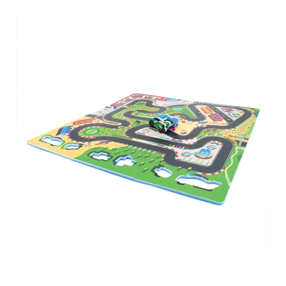 Covor Puzzle din Spuma EVA pentru Copii Ludiro, Set 9 Piese Educationale cu Circuit de Curse, Masinuta 3D - LUDIRO