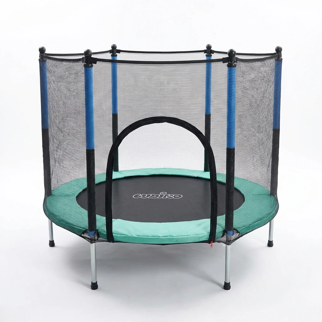 Trambulină pentru Copii 140 Cm cu Plasă de Protecție, Interior și Exterior, 1–6 ani, Montaj cu Buton de Blocare, Certificare de Siguranta, Verde Albastru - LUDIRO