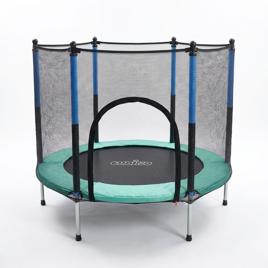 Trambuliná pentru Copii 140 Cm cu Plasă de Protecție, Interior și Exterior, 1–6 ani, Montaj cu Buton de Blocare, Certificare de Siguranta, Verde Albastru - LUDIRO