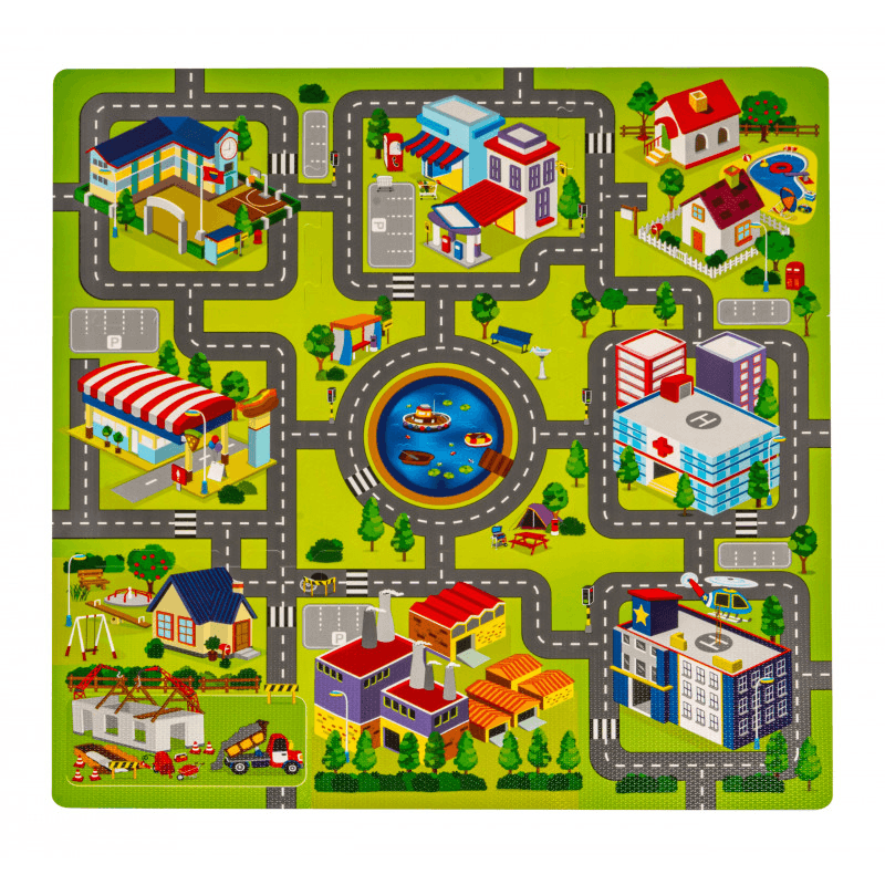 Covor Puzzle din Spuma EVA pentru Copii Ludiro, Set 9 Piese Educationale cu Harta Orasului - LUDIRO
