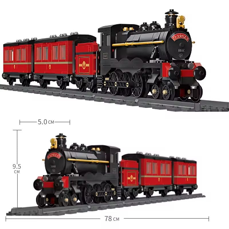 Resigilat - Set de Construit Tren cu Aburi, 789 Piese Reproducere Detaliata a Locomotivei GWR Express 3440, Model de Colectie Cu 3 Vagoane si Sina Inclusa, 78 Cm Lungime, Design Realist pentru Pasionati, Utility - LUDIRO