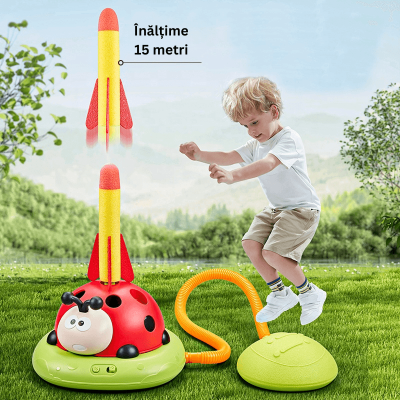 Resigilat - Buburuza Interactiva 3 in 1, Coarda de Sarit, Aruncare Inele si Lansator Rachete, Cu Telecomanda - LUDIRO